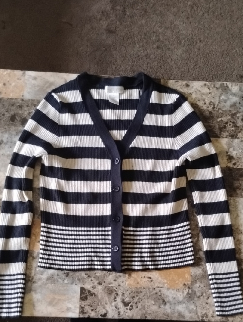 Heart & Moon Black& Tan Striped V‑Neck Button Cardigan